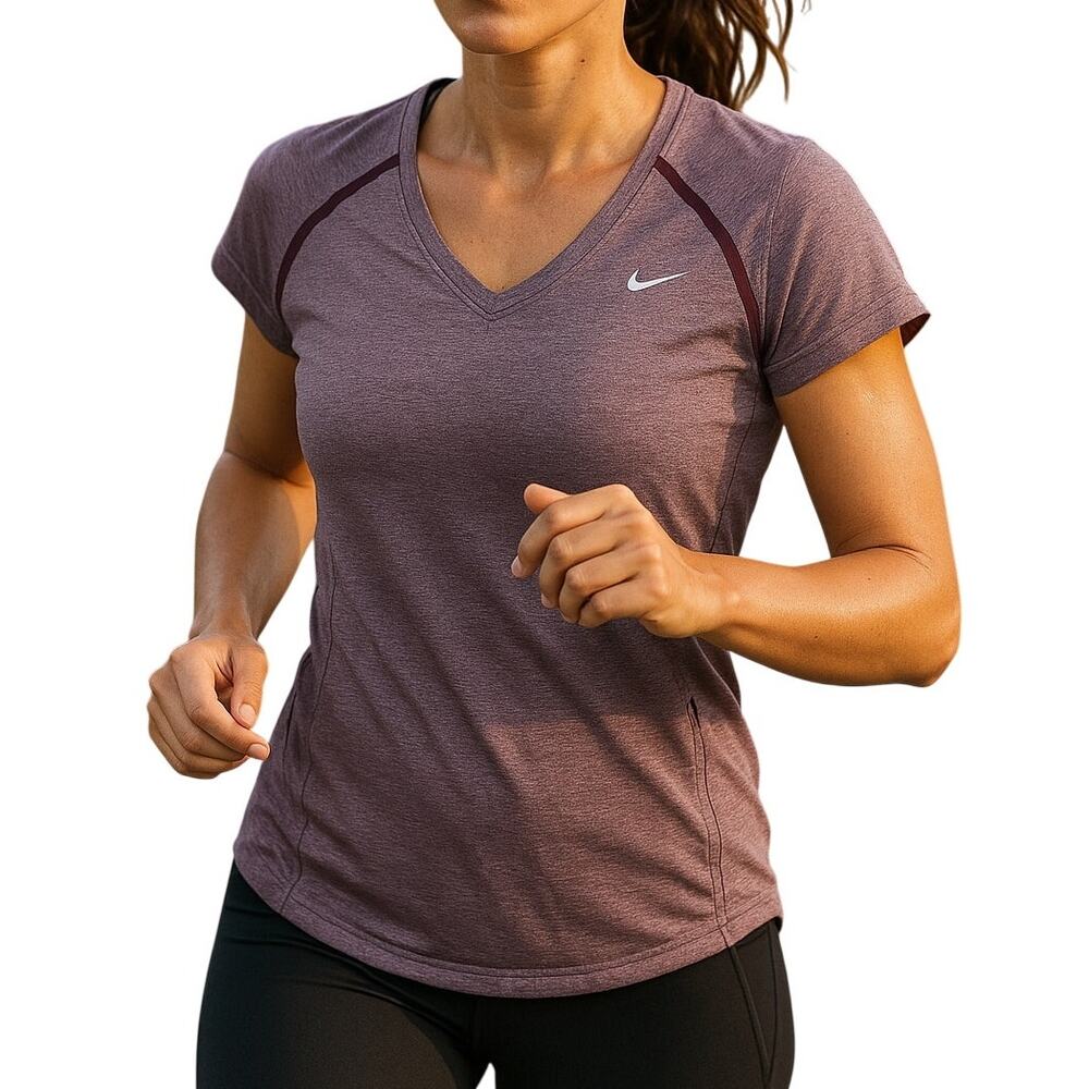 Nike Dri-Fit Women's Medium Heather Purple V-Neck Running Shirt Zip Pocket